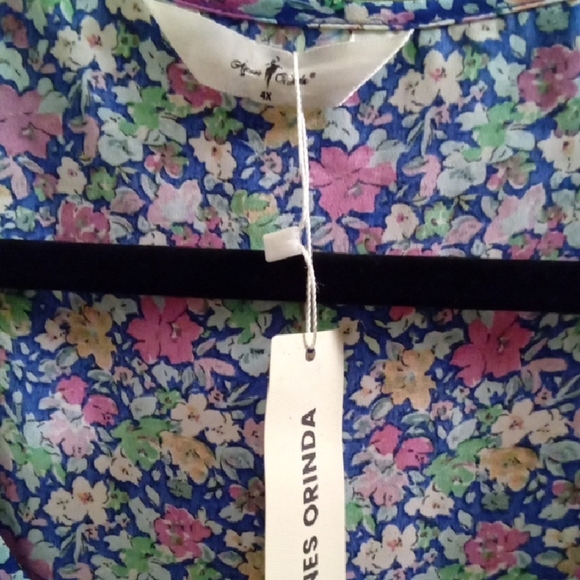 Womans 4X Agnes Orinda Pink and Purple Floral Blouse with Flutter Sleeves - Picture 2 of 5